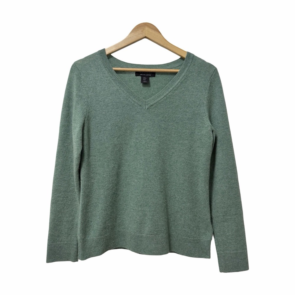 Tahari Womens Cashmere V Neck Sweater Size M Sage Green Soft Girl Quiet Luxury